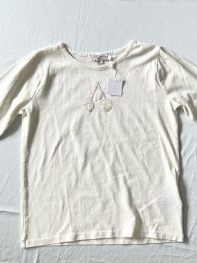 BNWT Bonpoint Cream Long-Sleeve Tee with Pastel Cherry Embroidery
